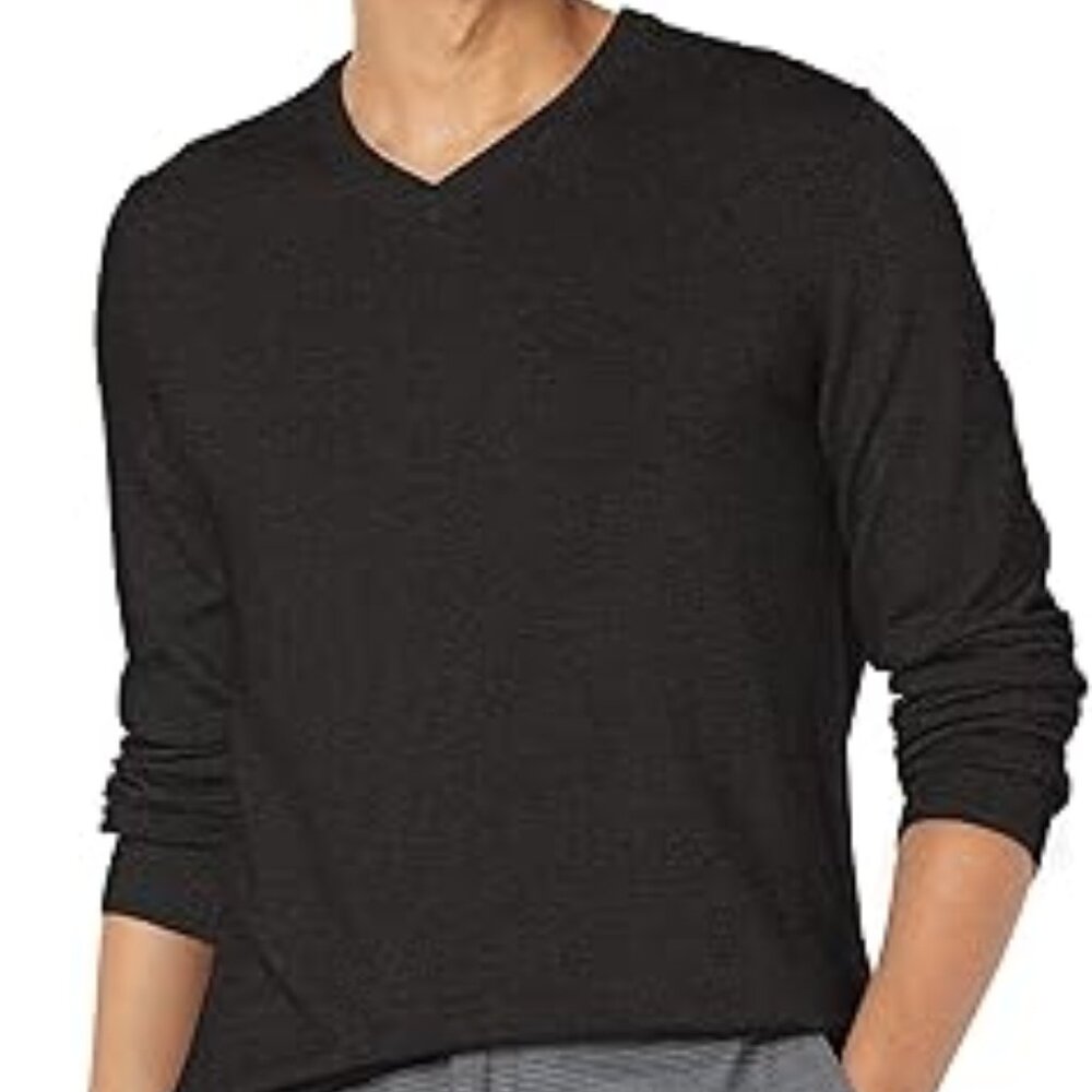 Perry Ellis Black Cotton Bamboo Blend V Neck Long Sleeve Sweater Size Large